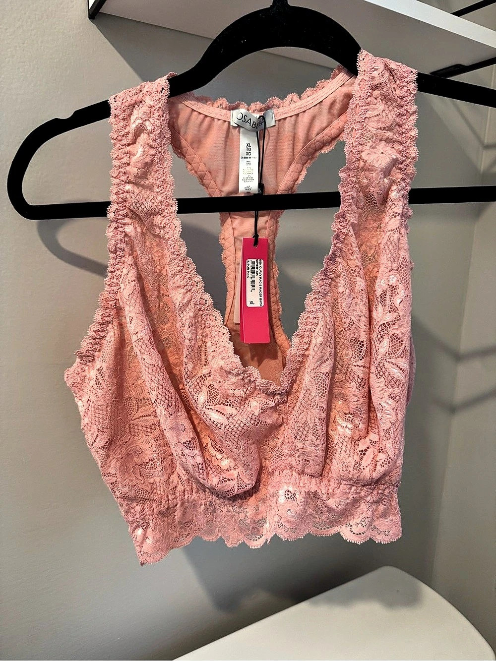 Cosabella NSN Curvy Racie Racer Back Lace Racerback Bra in Pink Size XL NWT